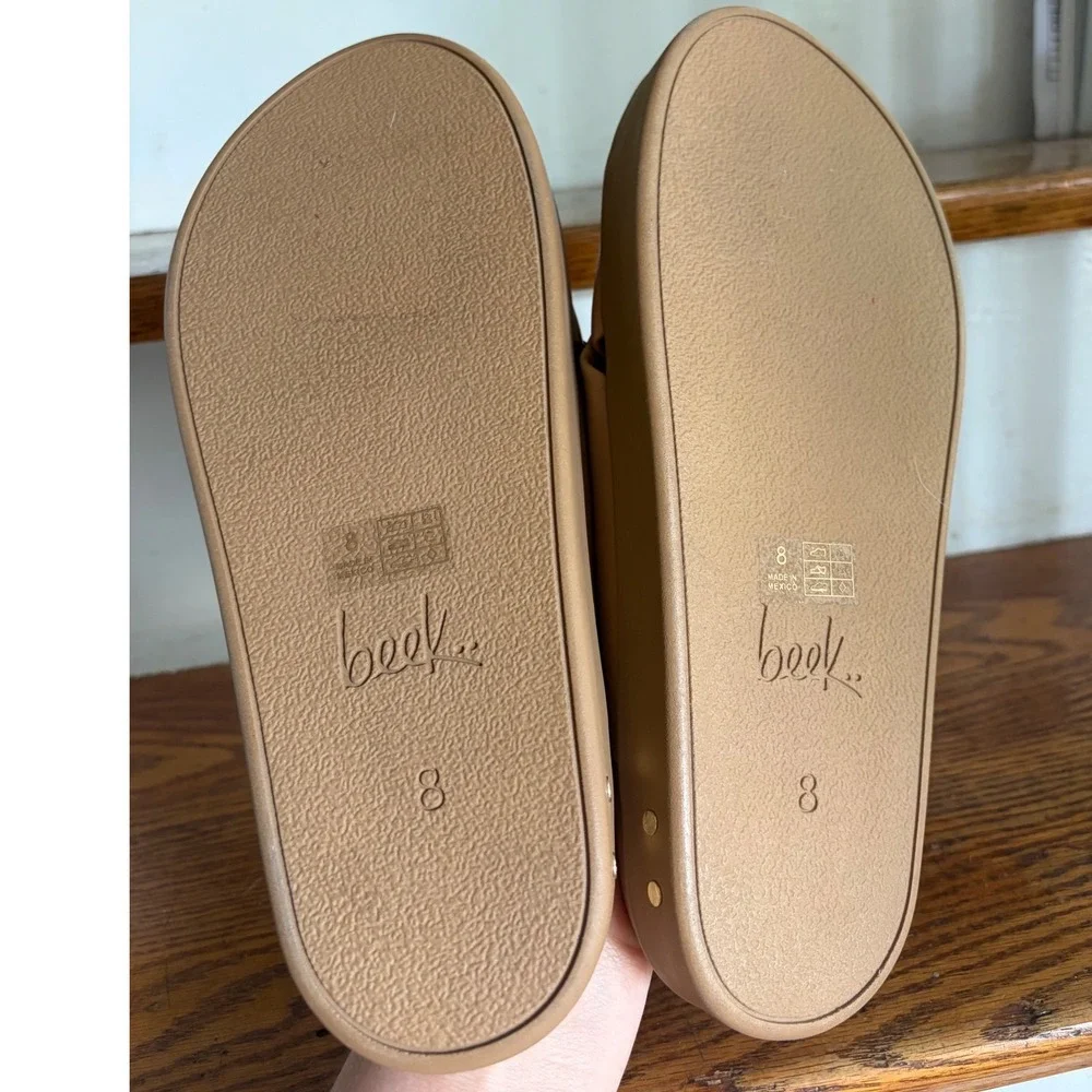 Beek Finch Tan Leather Platform Criss Cross‎ Slide Sandals Womens 8